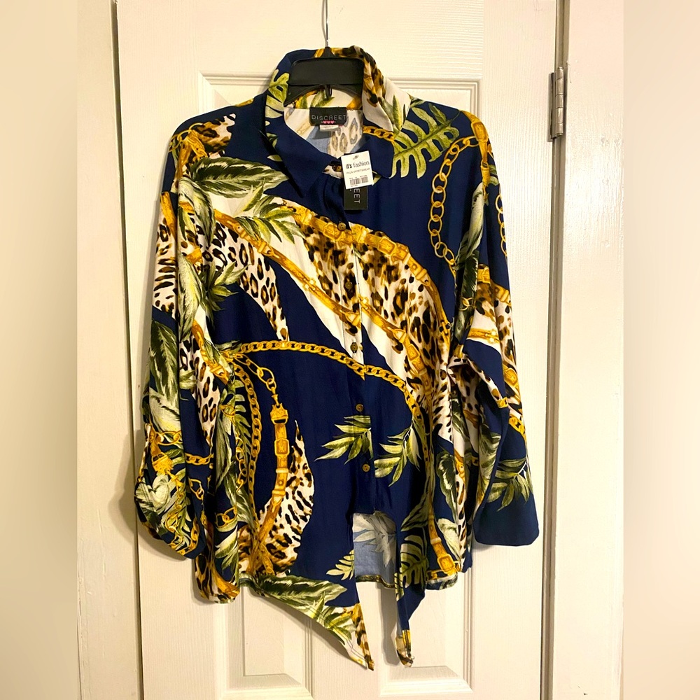 Cheetah & Chains Print Button Down Top